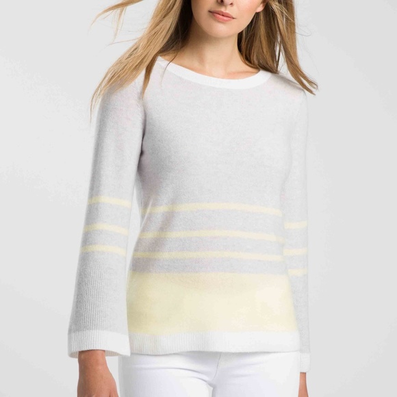 Kinross Cashmere Stripe Bell Sleeve Sweater Limoncello Multi - Picture 1 of 6